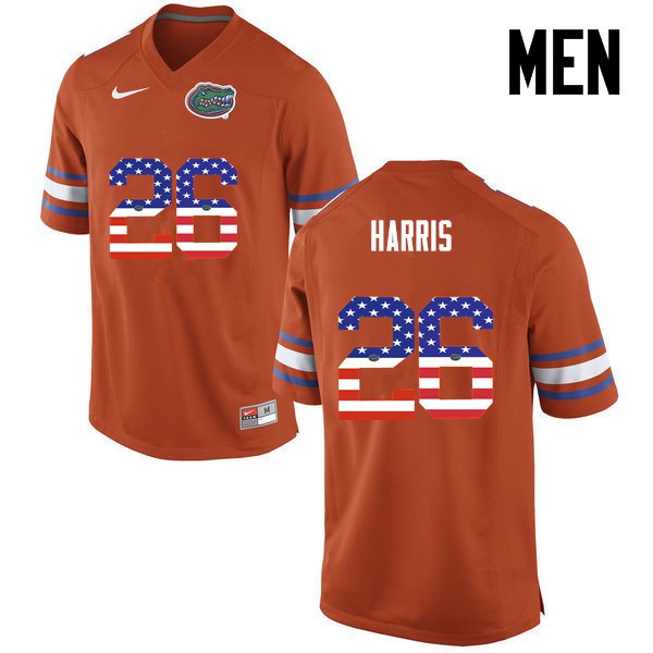 Florida Gators Men #26 Marcell Harris College Football USA Flag Fashion Orange